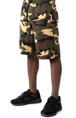 (1735) Rothco Camo Sweat Shorts - Woodland Camo