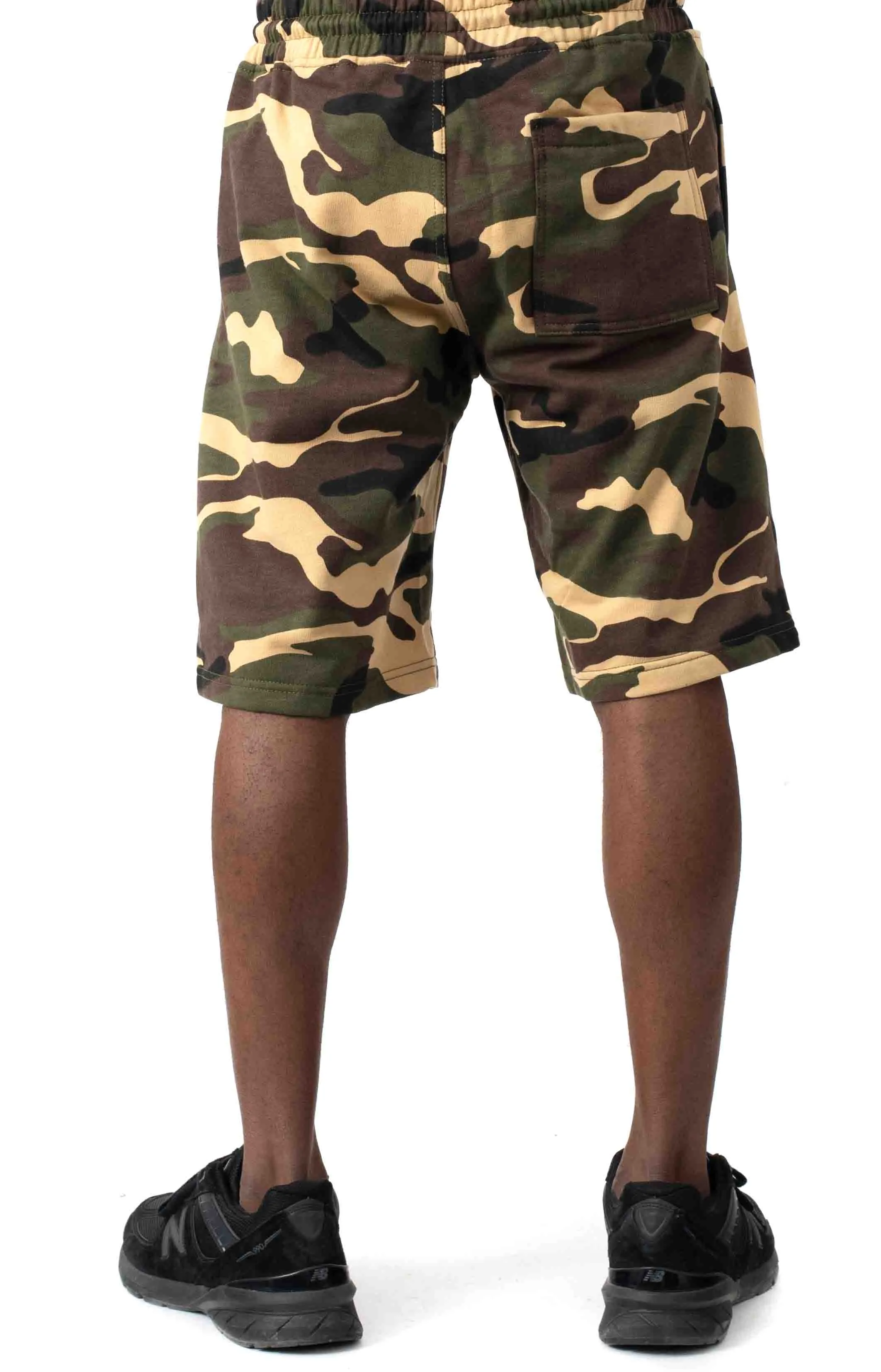 (1735) Rothco Camo Sweat Shorts - Woodland Camo