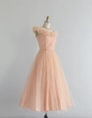 1950's Shell Tulle Ballet Length Party Dress / Small