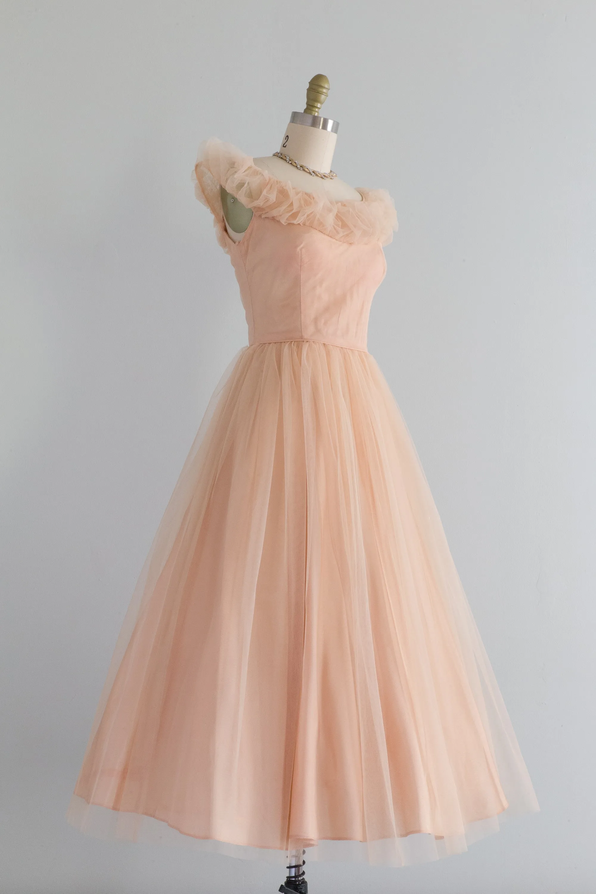 1950's Shell Tulle Ballet Length Party Dress / Small