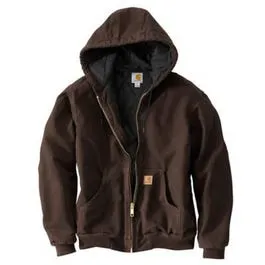 Active Quilted Flannel-Lined Jacket With Hood, Dark Brown, XXL