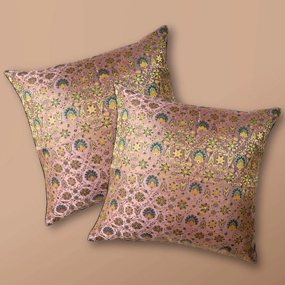 Banarasi Silk Cushion Cover in Pink