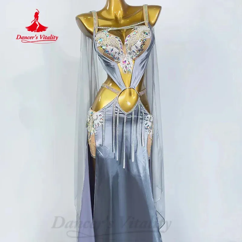 Belly Dance Performance Clothing Customized Exquisite Pearl High-end Satin Dress Oriental Dance Professional Competition Dresses