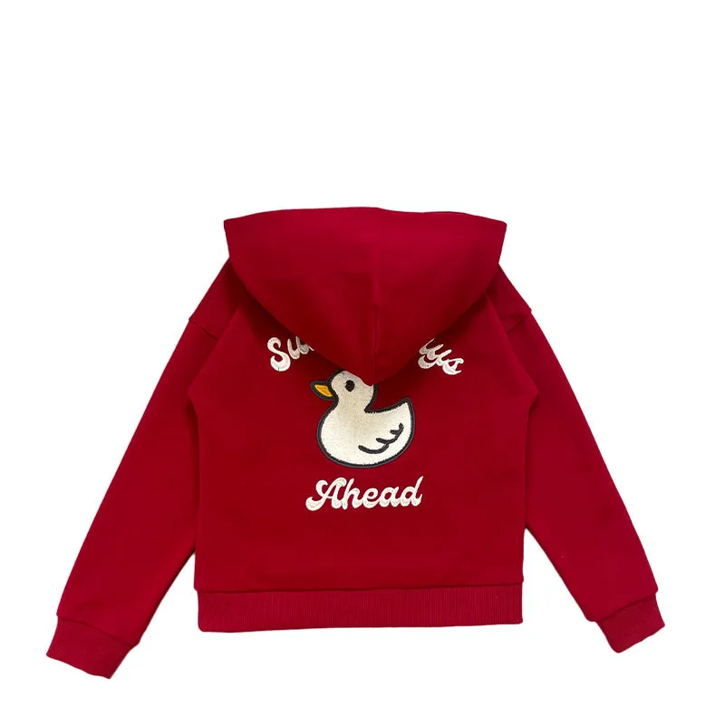 Boy Embroidery Oversized Hoodie - Dark Red - SB2312277C