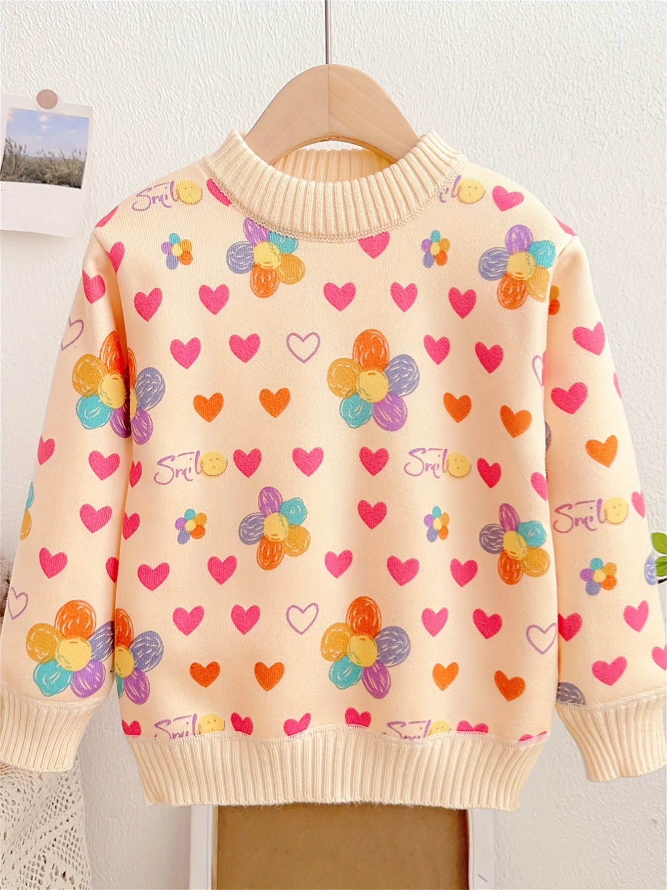 Cartoon Hearts Allover Knit Sweater For Girls, Comfy Casual Long Sleeve Jumper Top, Girls Spring/ Fall Clothing