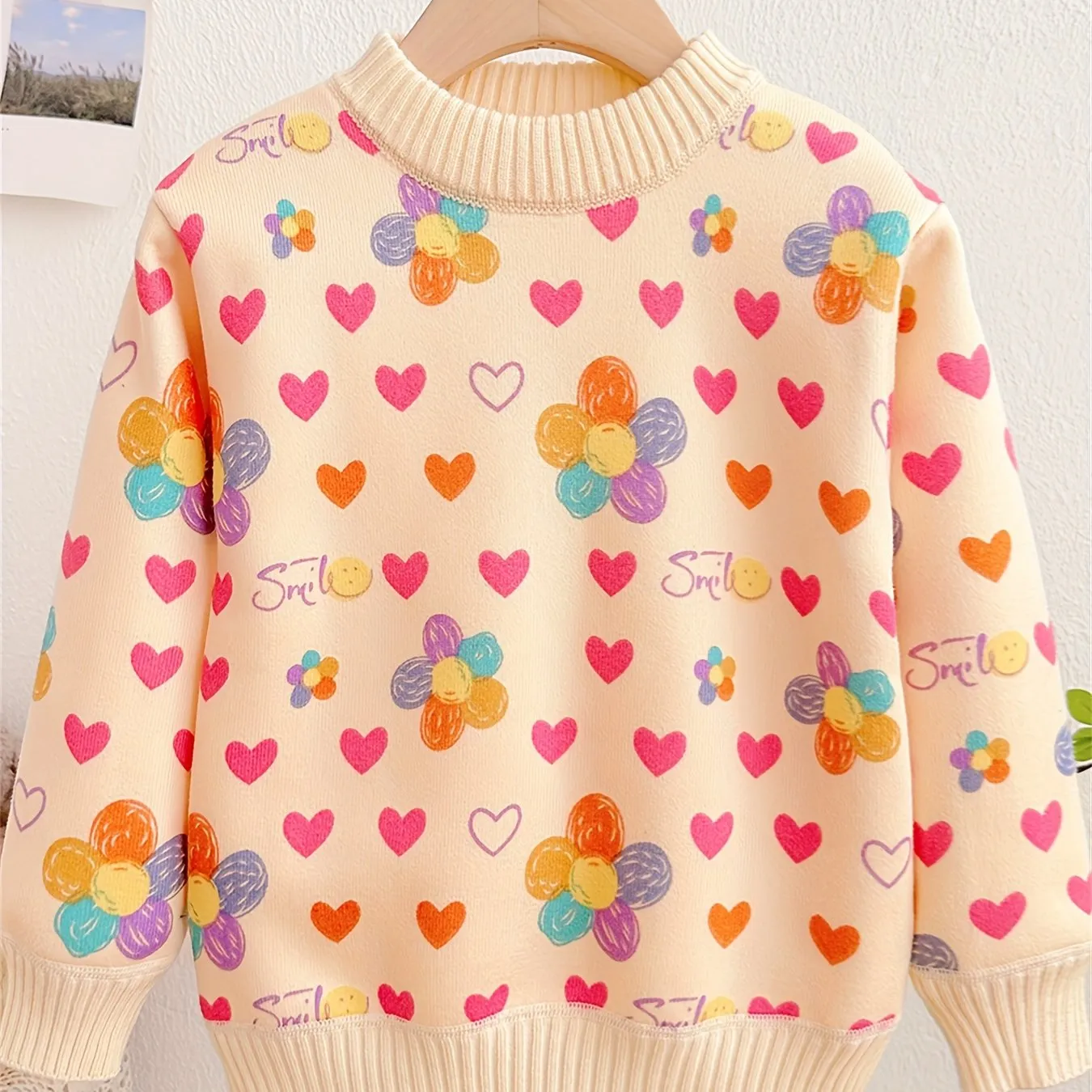 Cartoon Hearts Allover Knit Sweater For Girls, Comfy Casual Long Sleeve Jumper Top, Girls Spring/ Fall Clothing