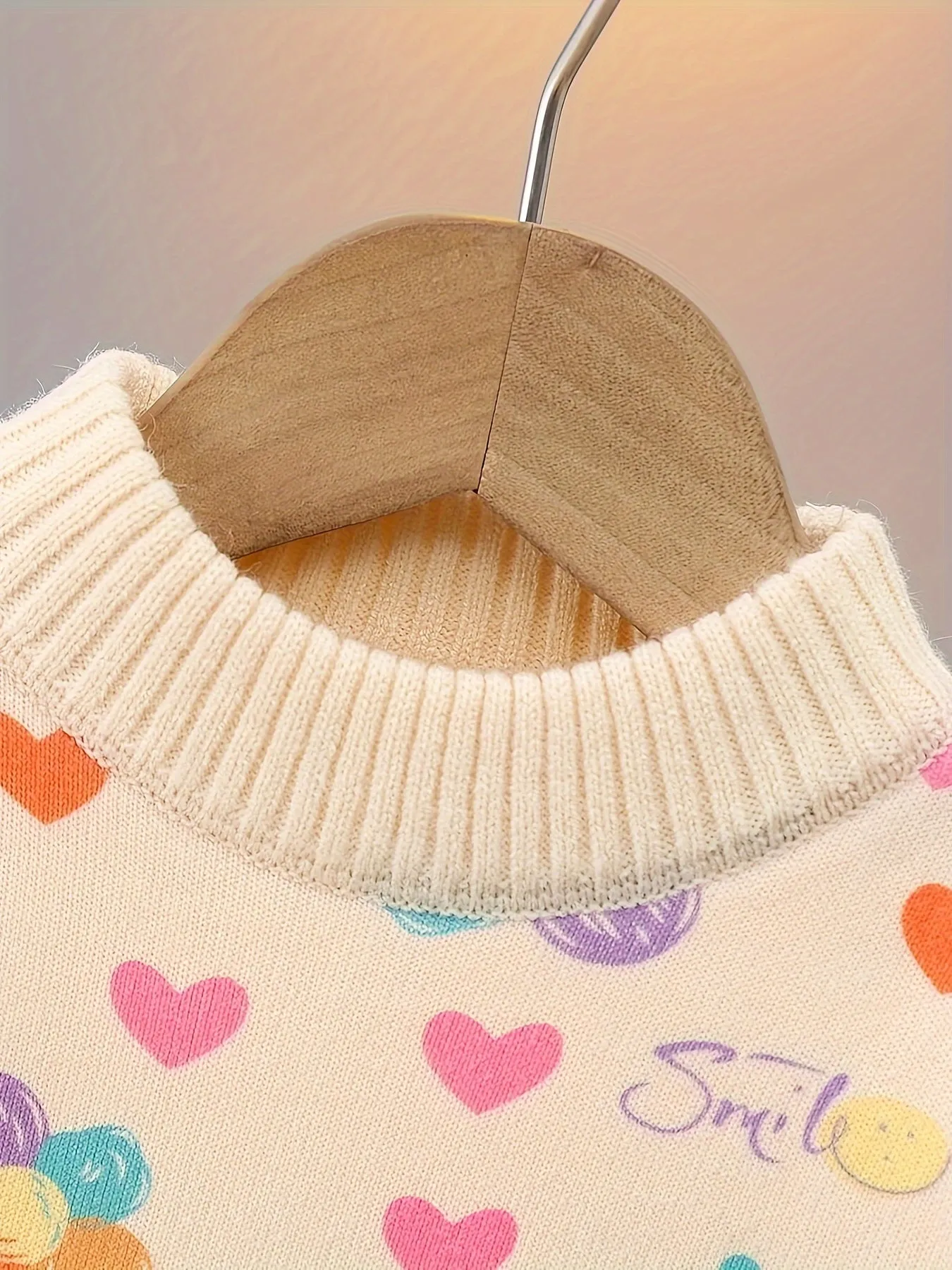 Cartoon Hearts Allover Knit Sweater For Girls, Comfy Casual Long Sleeve Jumper Top, Girls Spring/ Fall Clothing