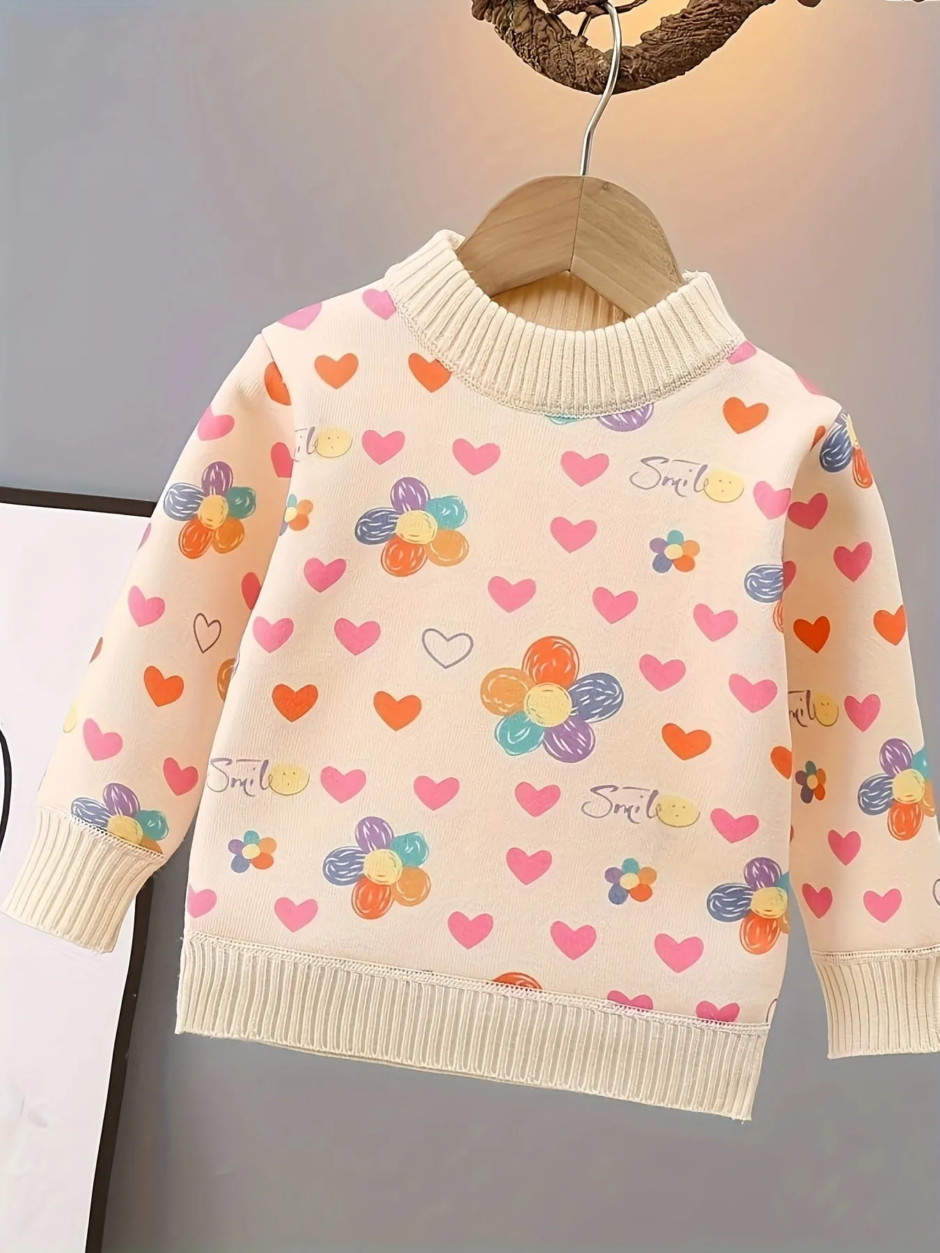 Cartoon Hearts Allover Knit Sweater For Girls, Comfy Casual Long Sleeve Jumper Top, Girls Spring/ Fall Clothing