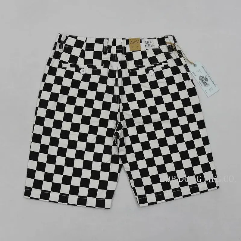 Checkerboard Racing Track Style Men Shorts - Black & White Check