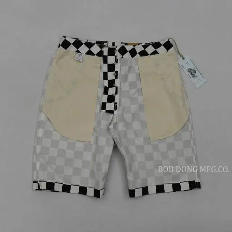 Checkerboard Racing Track Style Men Shorts - Black & White Check