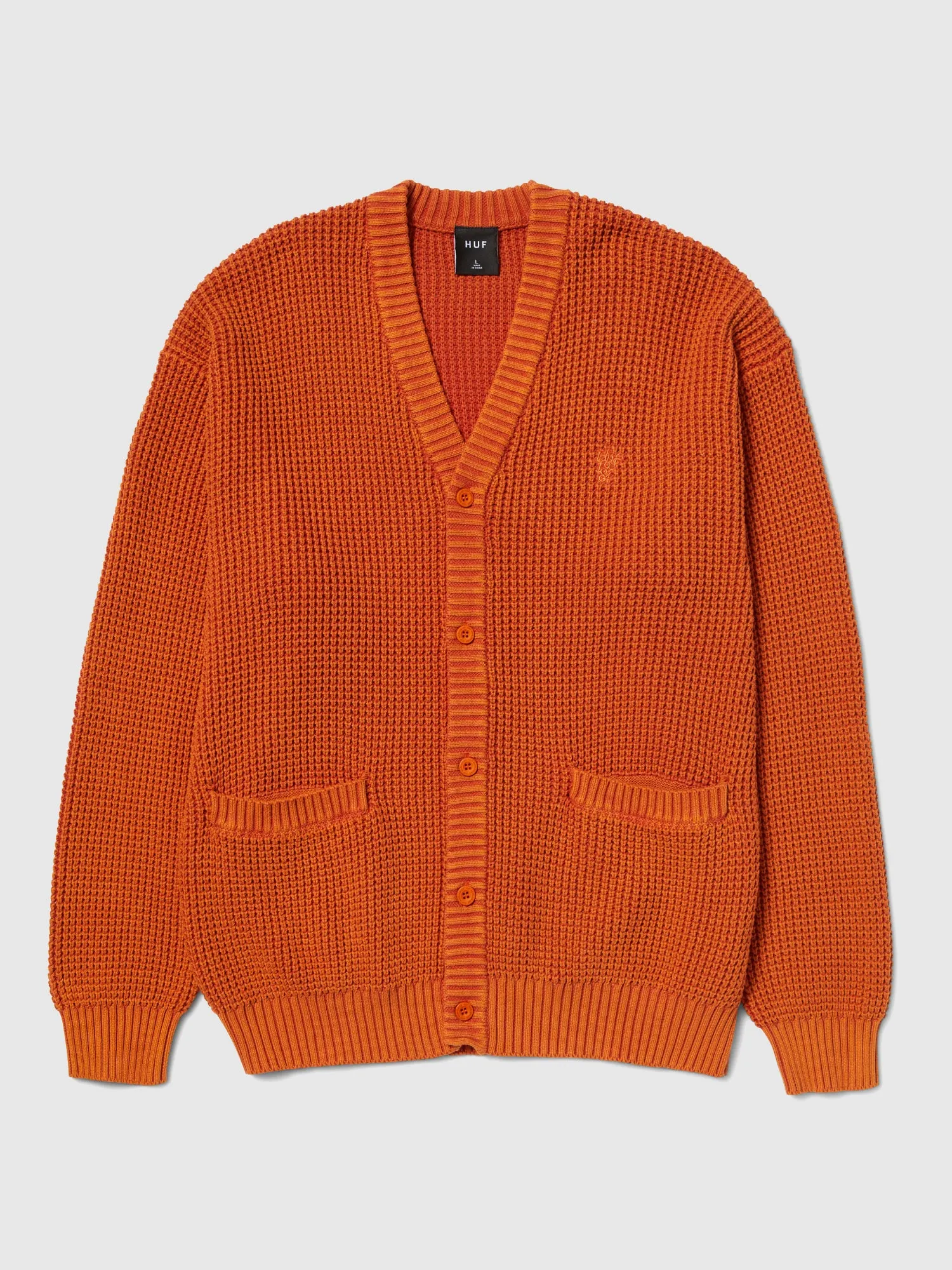 Chompa para Hombre HUF CARDIGAN COOLIDGE WAFFLE CARDIGAN RUST