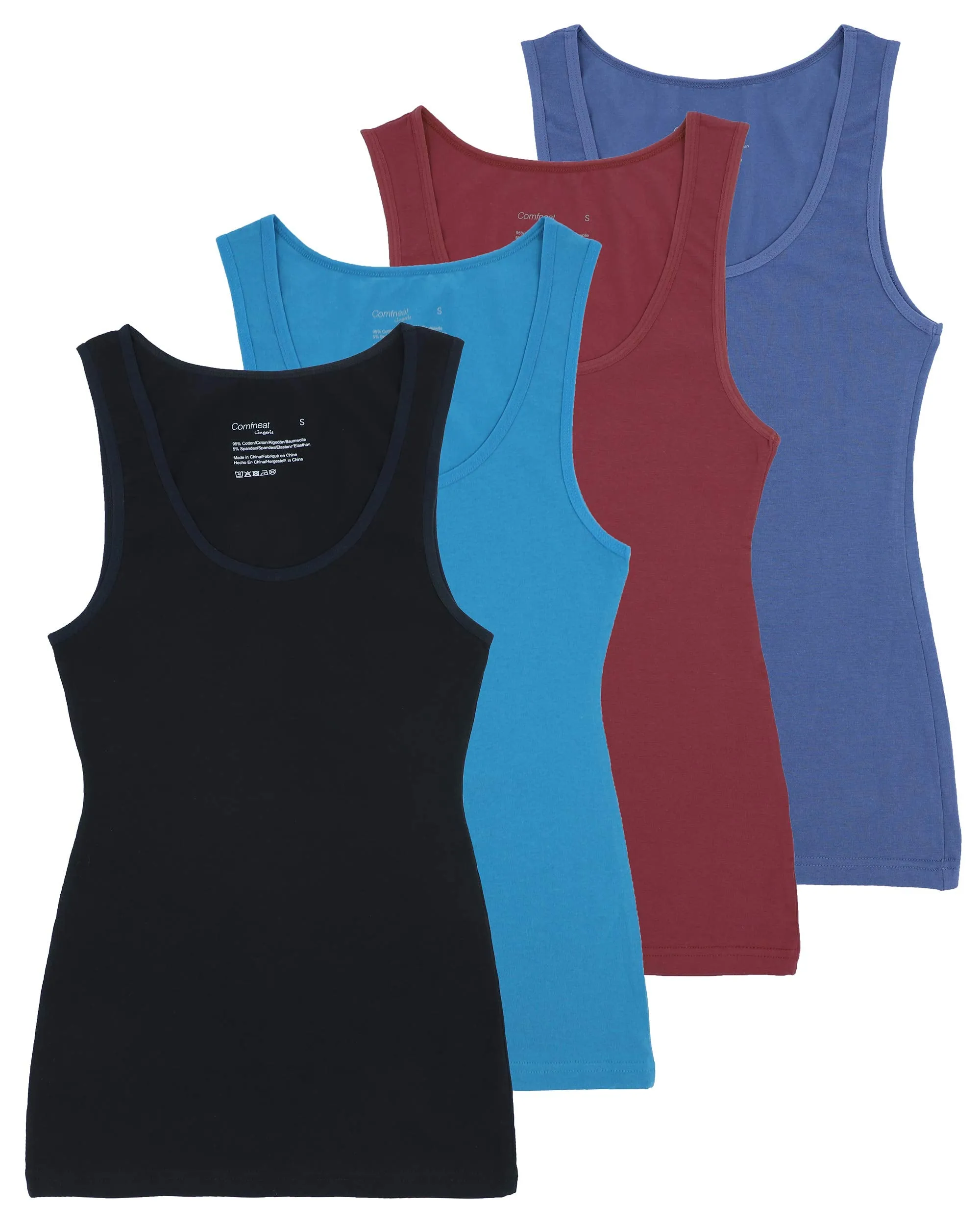 Comfneat Women's 4-Pack Slim-Fit Basic Tanks Cotton Casual Comfy Top