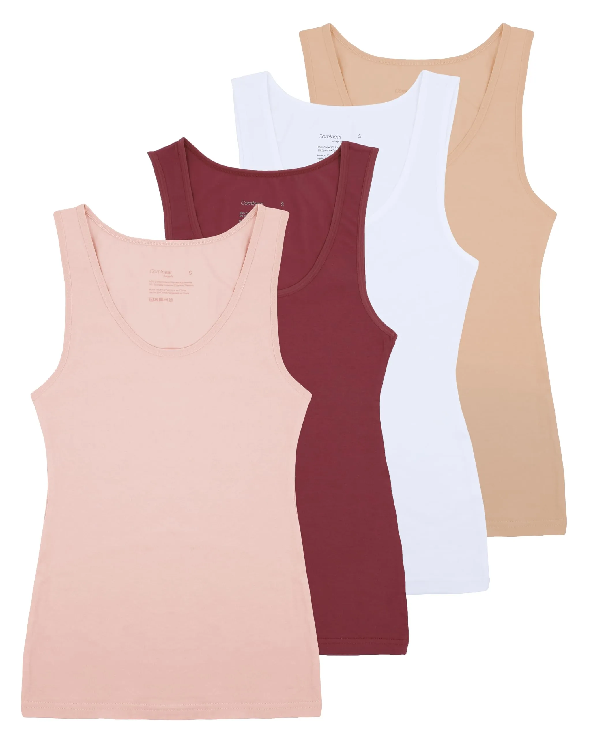 Comfneat Women's 4-Pack Slim-Fit Basic Tanks Cotton Casual Comfy Top