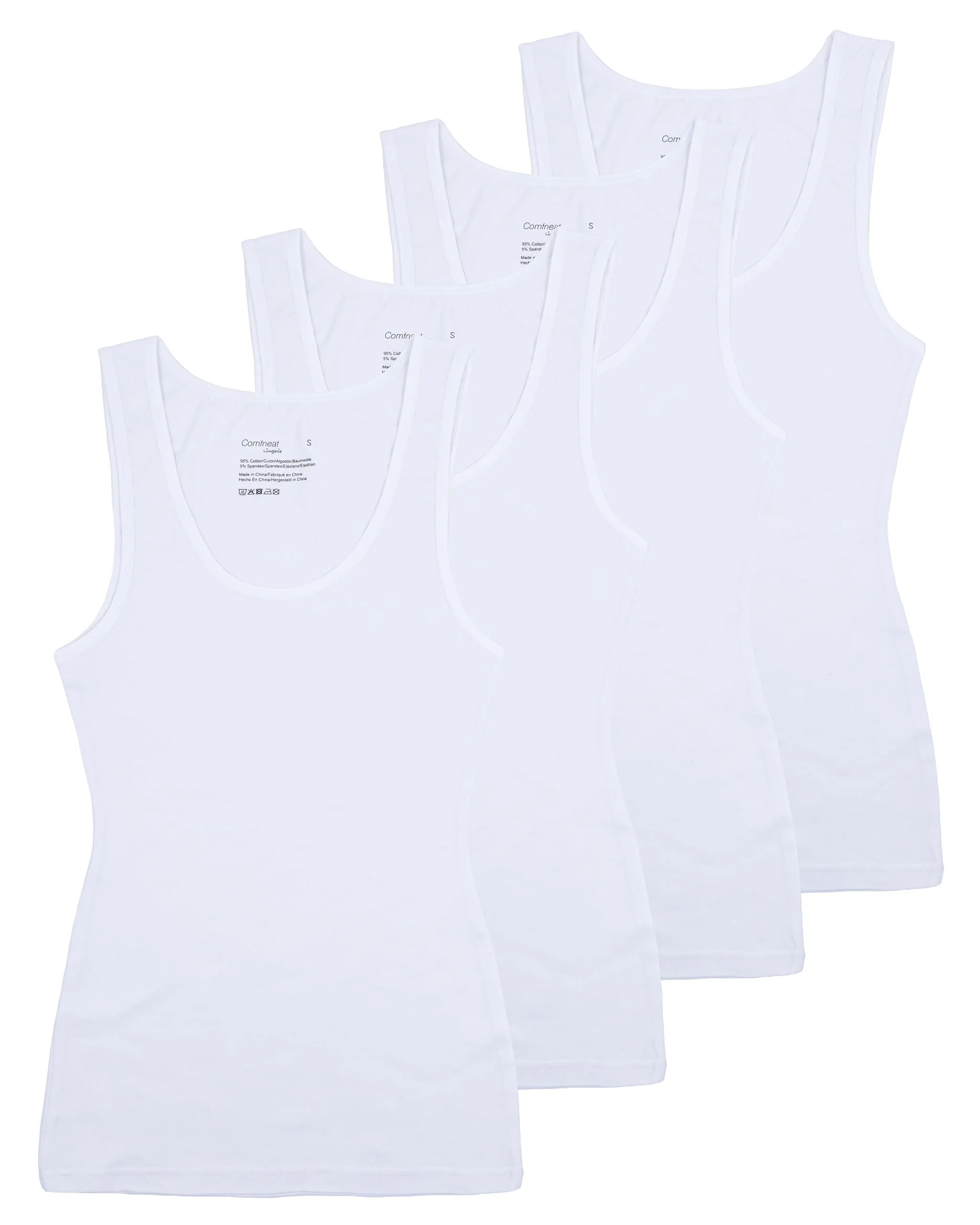 Comfneat Women's 4-Pack Slim-Fit Basic Tanks Cotton Casual Comfy Top