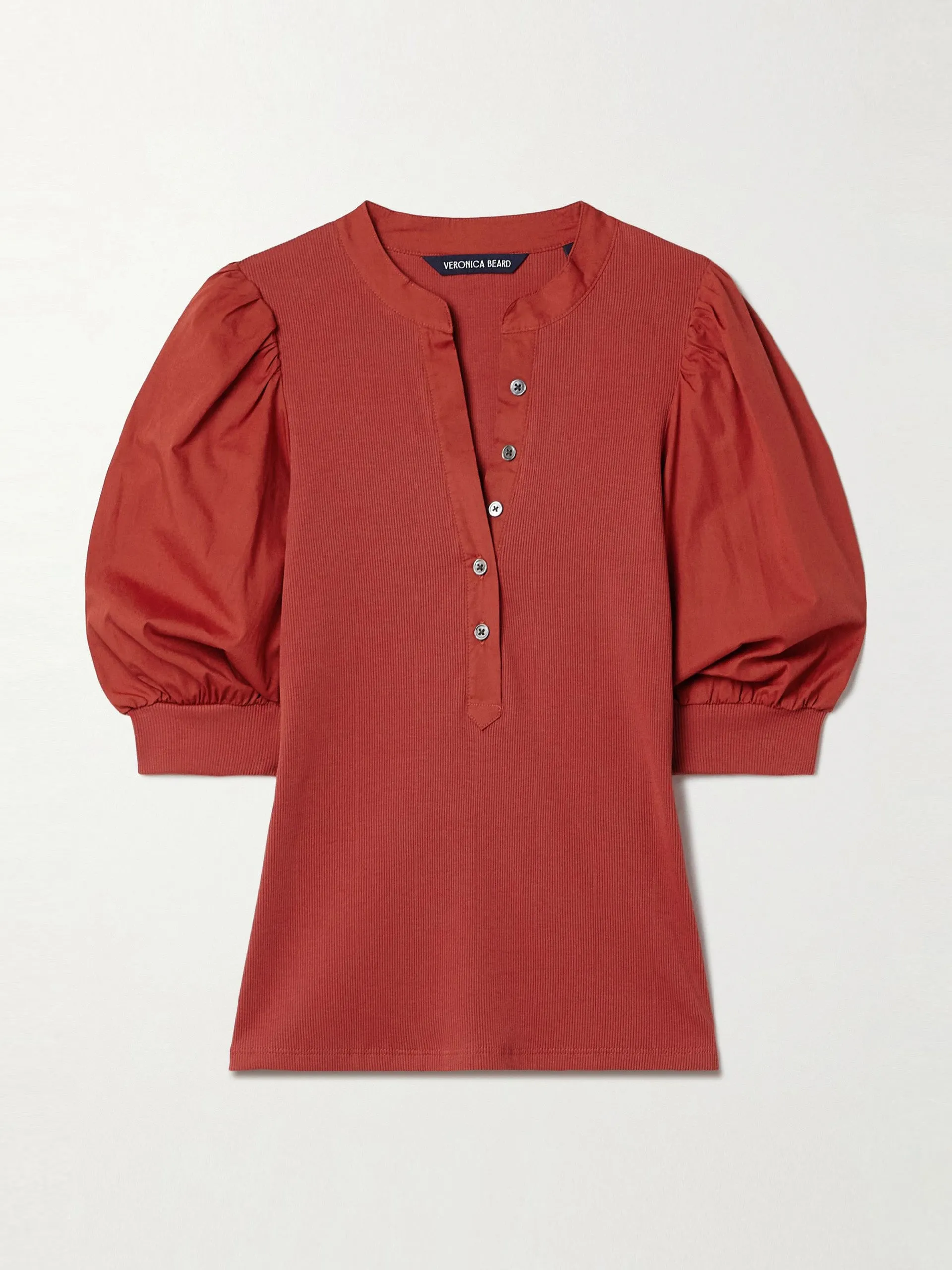 Coralee ribbed Pima cotton-blend jersey and poplin top