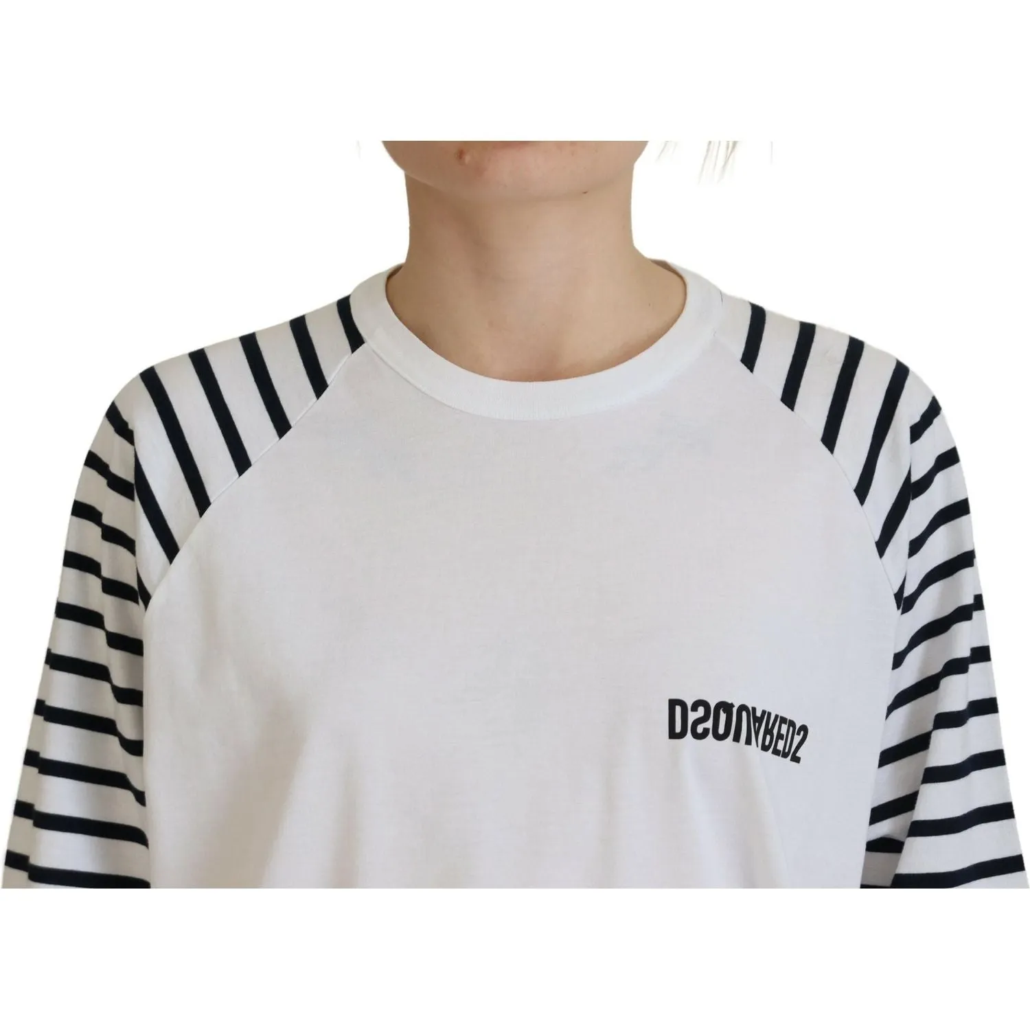 Dsquared² White Cotton Striped Crew Neck Short Sleeve Sweater