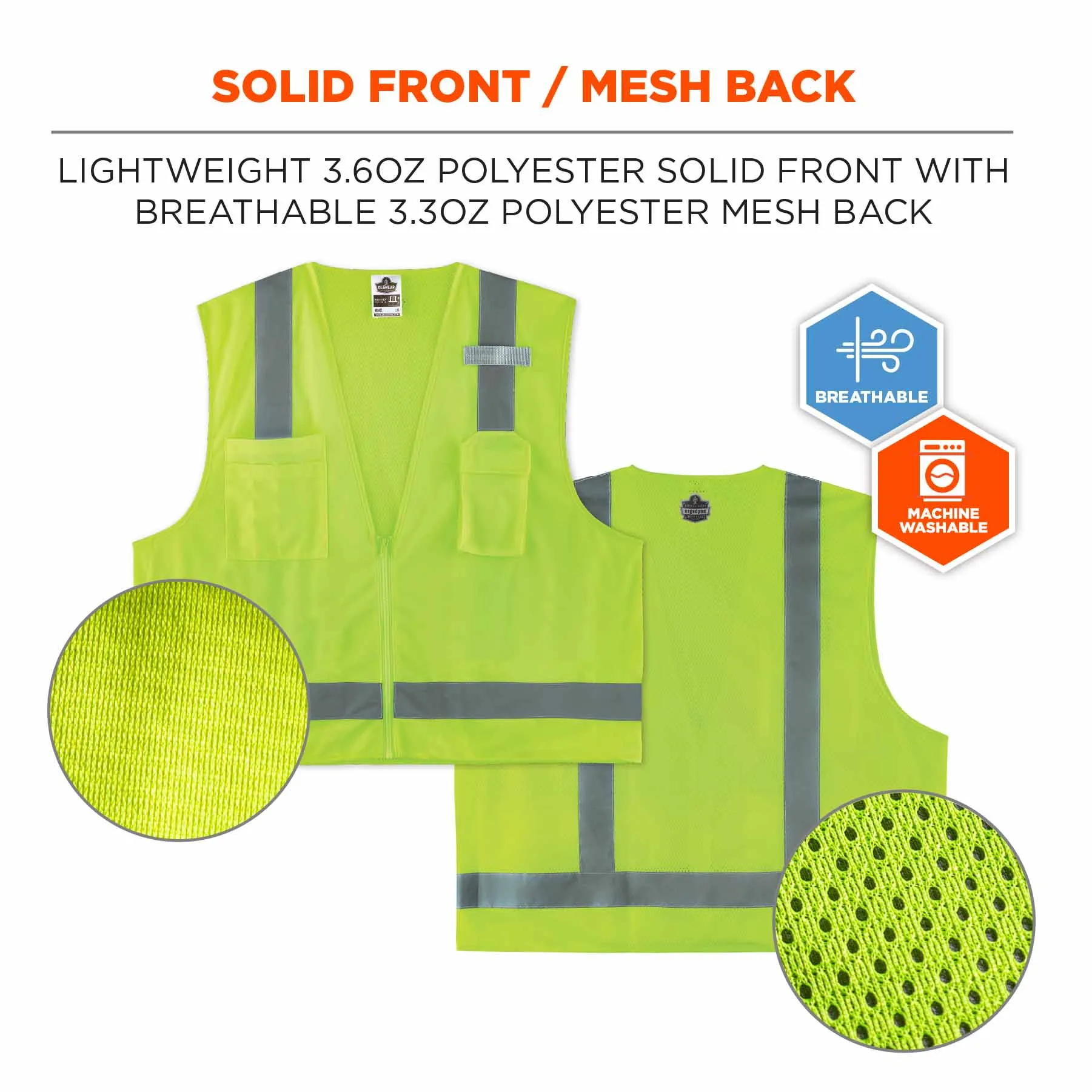 Ergodyne 24507 8249Z-S 3XL Lime Class 2 Economy Surveyors Vest - Single Size