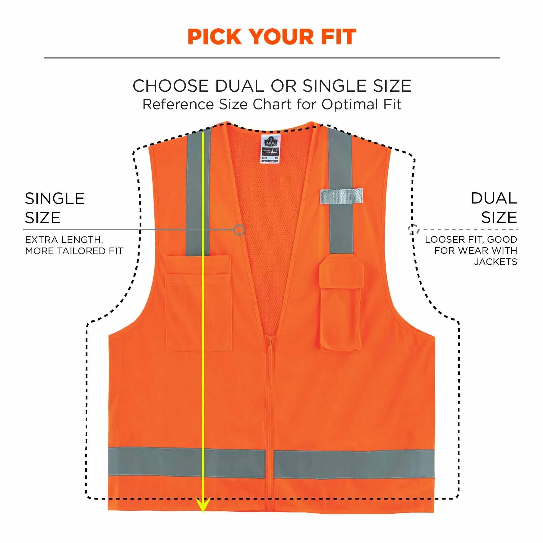 Ergodyne 24518 8249Z-S 4XL Orange Class 2 Economy Surveyors Vest - Single Size