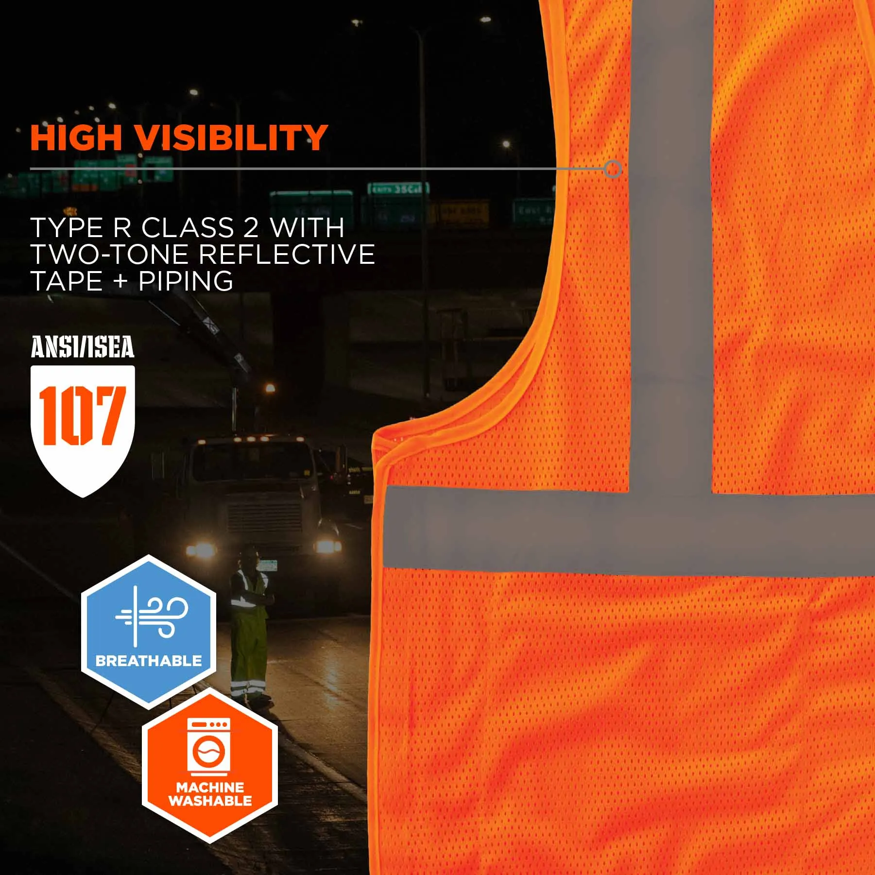 Ergodyne 24555 8215BA-S XL Orange Class 2 Economy Breakaway Mesh Vest - Single Size