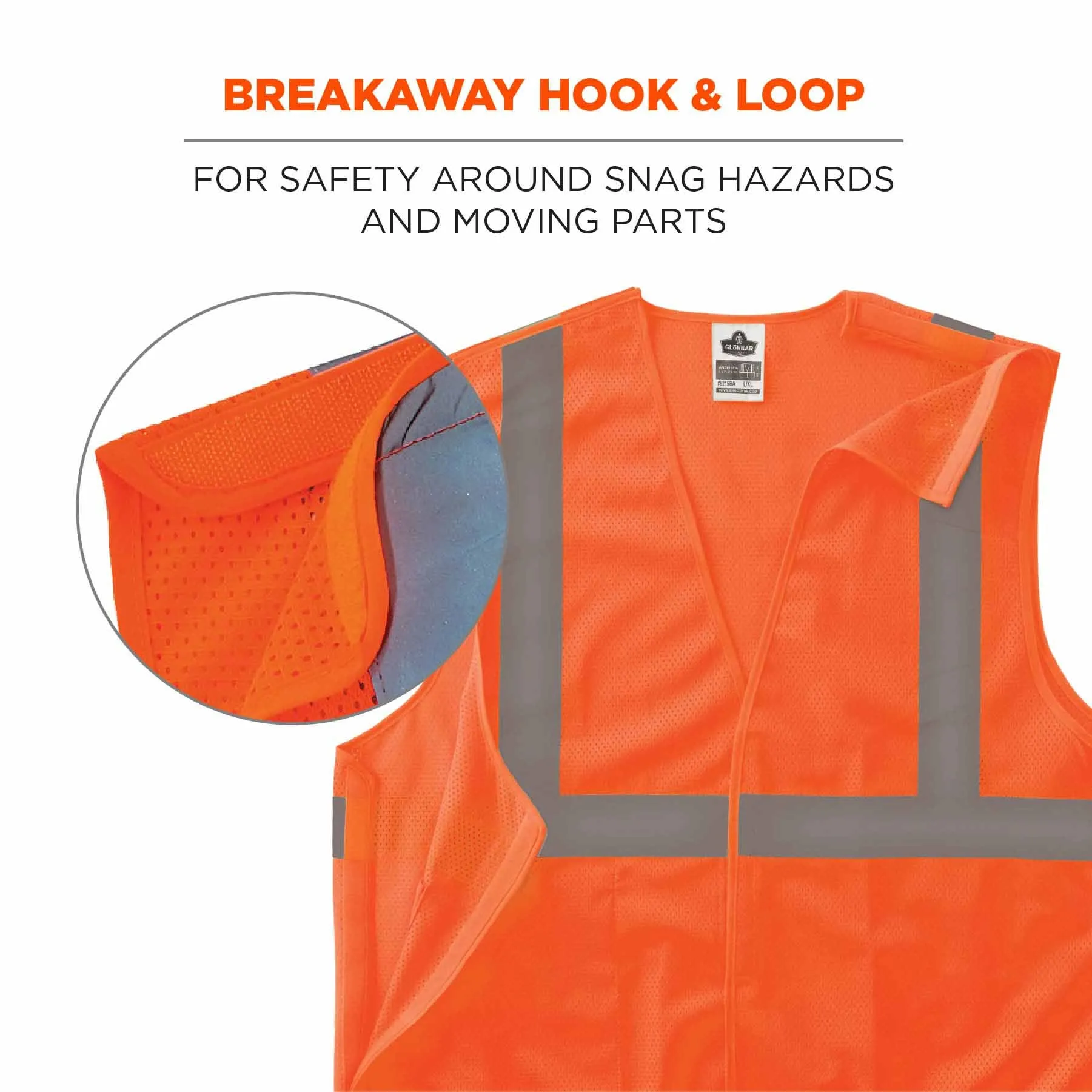 Ergodyne 24555 8215BA-S XL Orange Class 2 Economy Breakaway Mesh Vest - Single Size