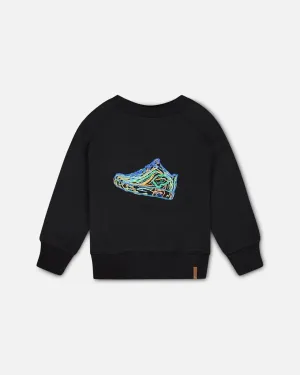 Fleece Sweatshirt With Print Black