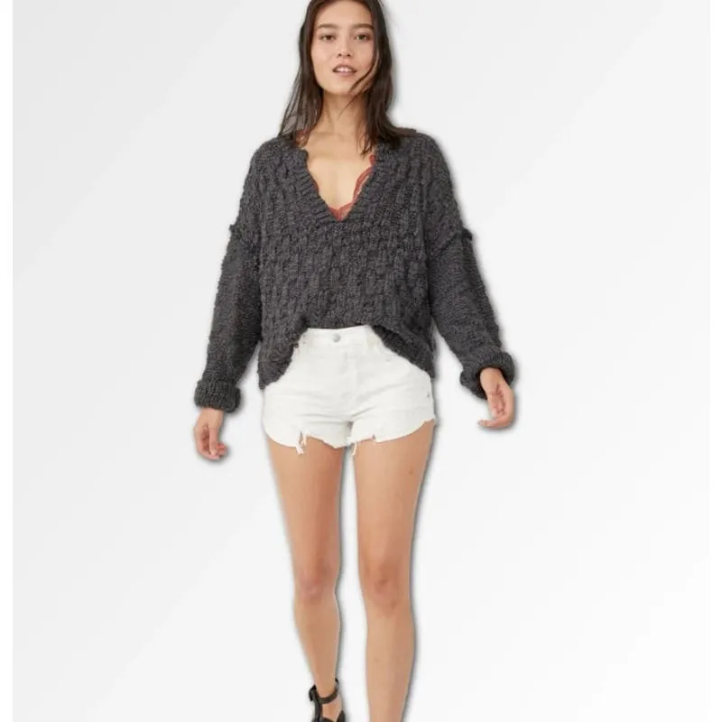 FREE PEOPLE JOSEPHINE PULLOVER SWEATER CHARCOAL GRAY