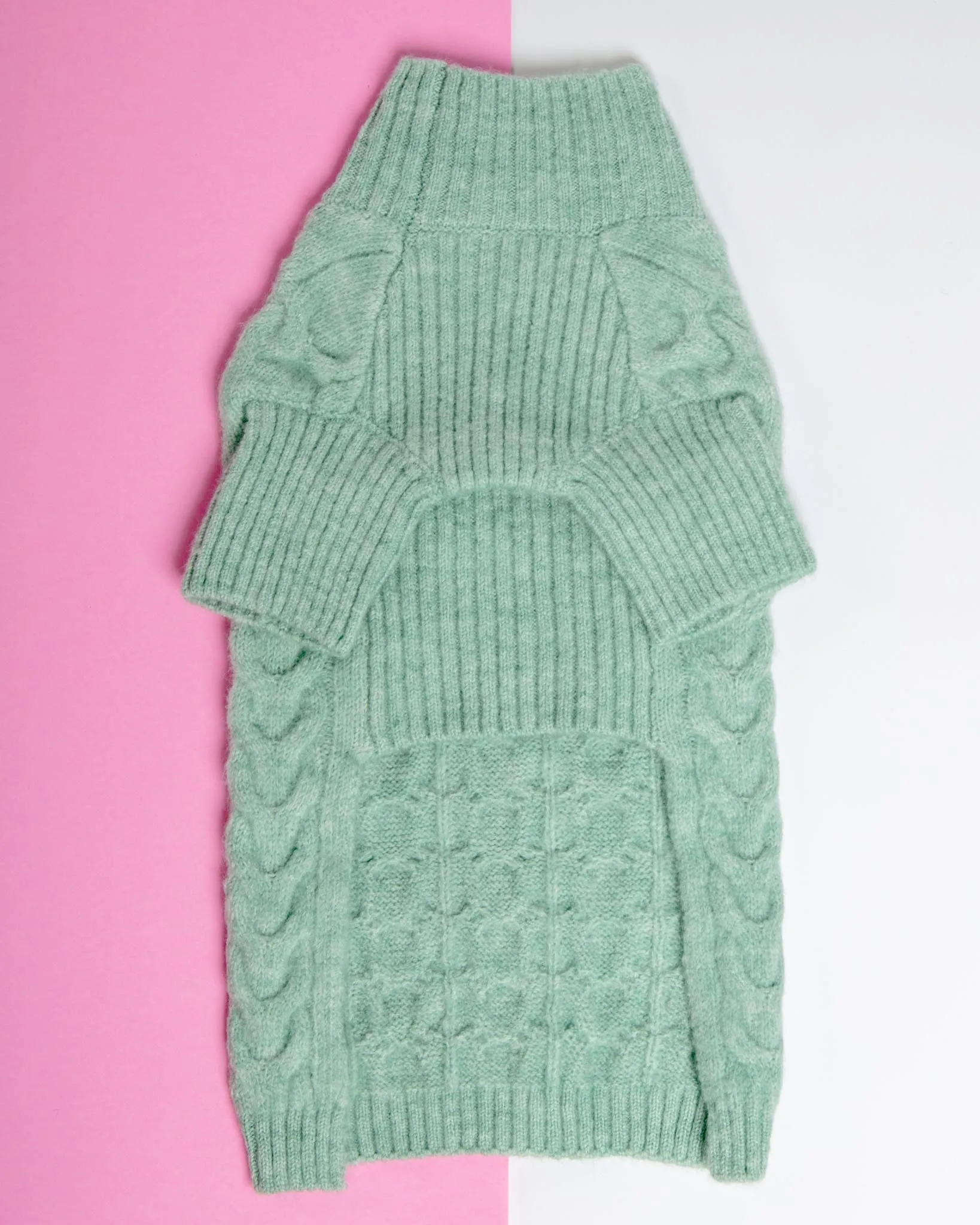 Fuzzy Knit Dog Turtleneck Sweater in Heathered Jade