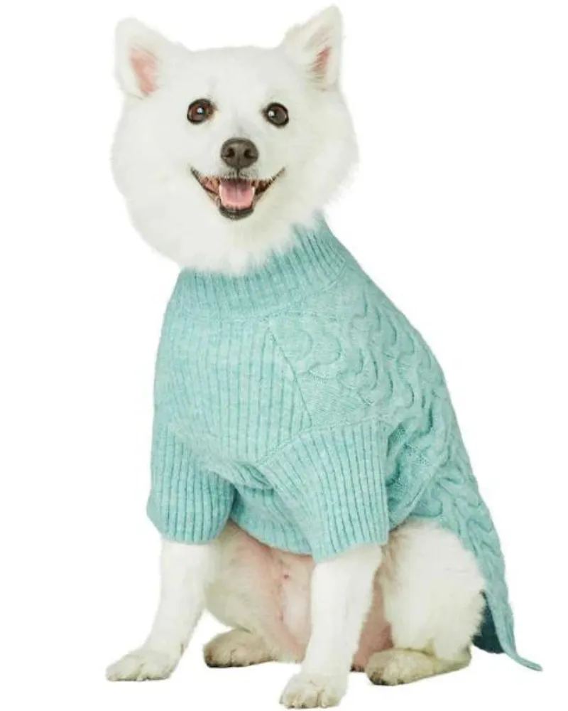 Fuzzy Knit Dog Turtleneck Sweater in Heathered Jade