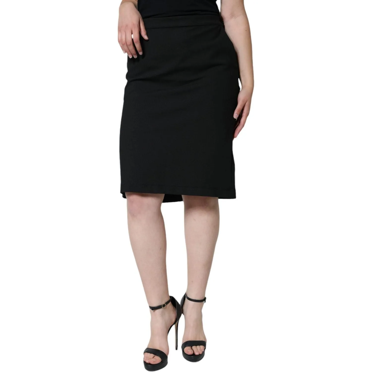 GF Ferre Black Straight Pencil Cut Knee Length Skirt