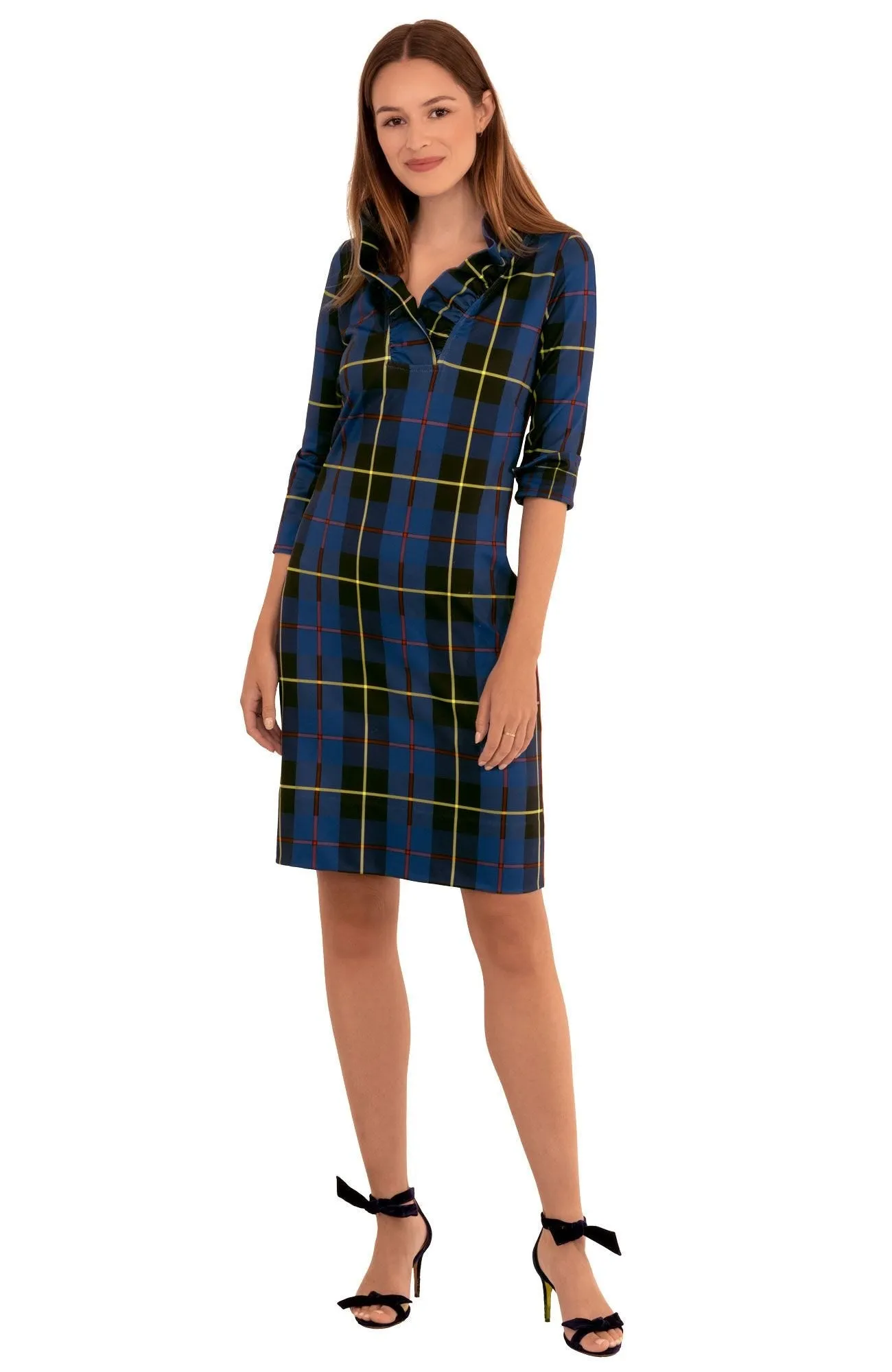 Gretchen Scott | 3/4 Jersey Ruffneck Dress | Plaidly Cooper | Women's