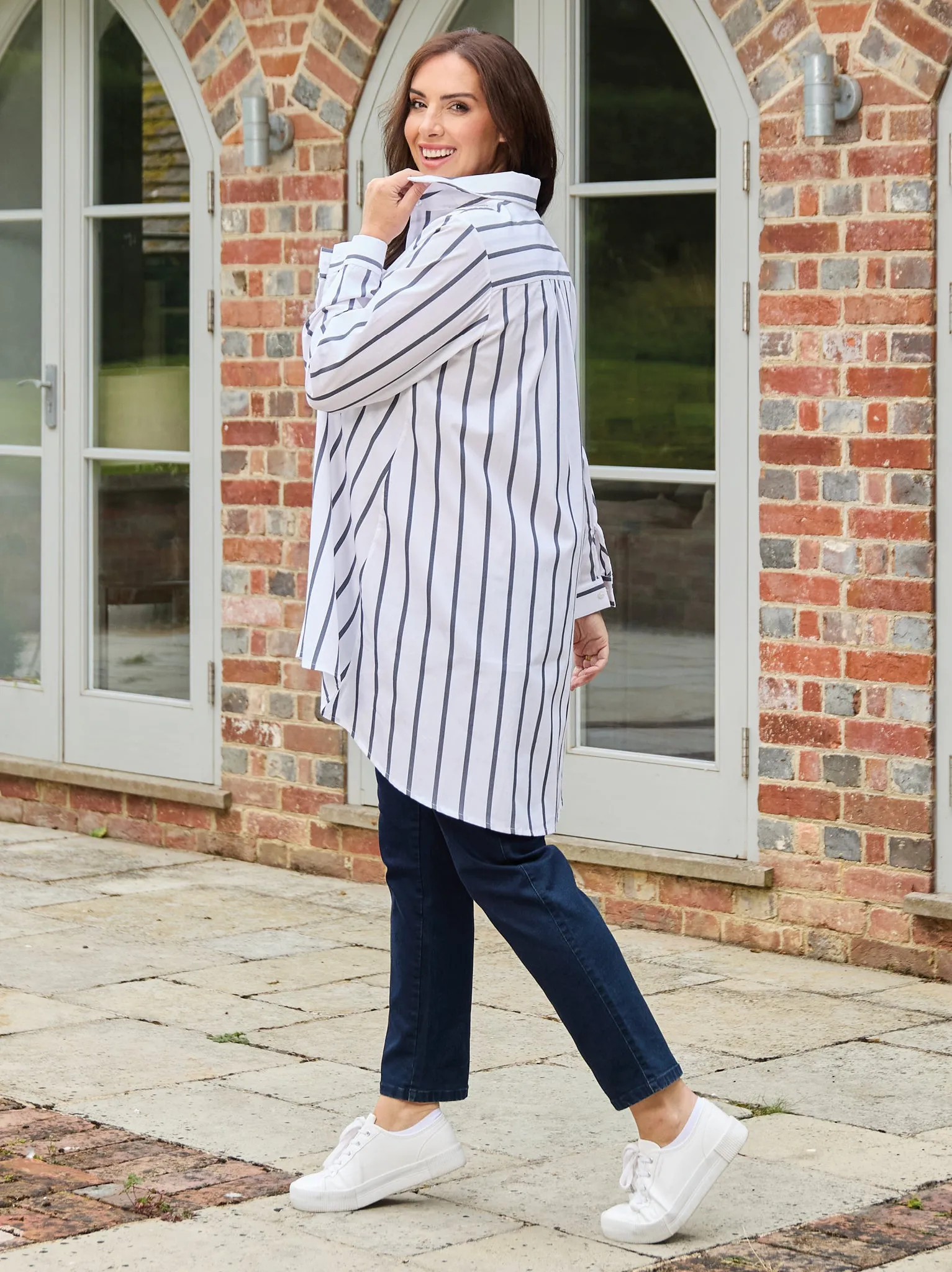 Harriet Cotton Stripe Shirt - White/Navy