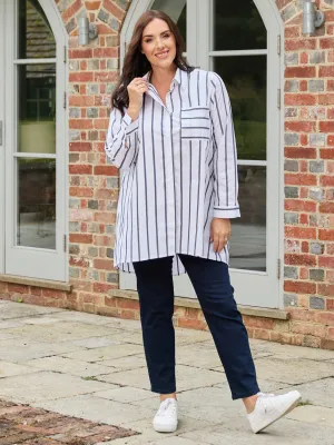 Harriet Cotton Stripe Shirt - White/Navy