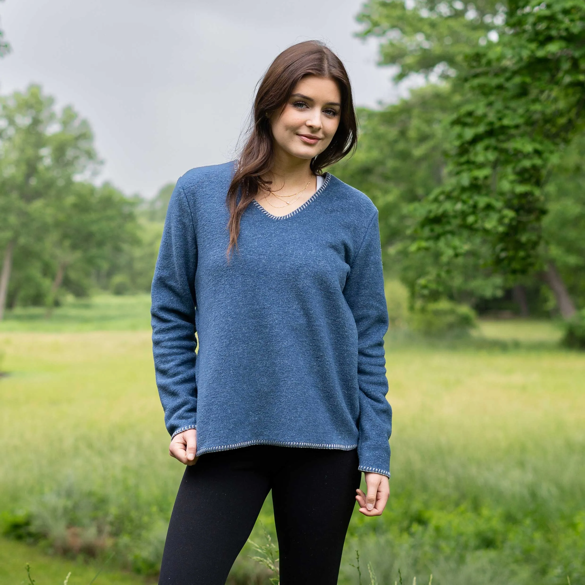 Heather Fleece V-neck Sweater