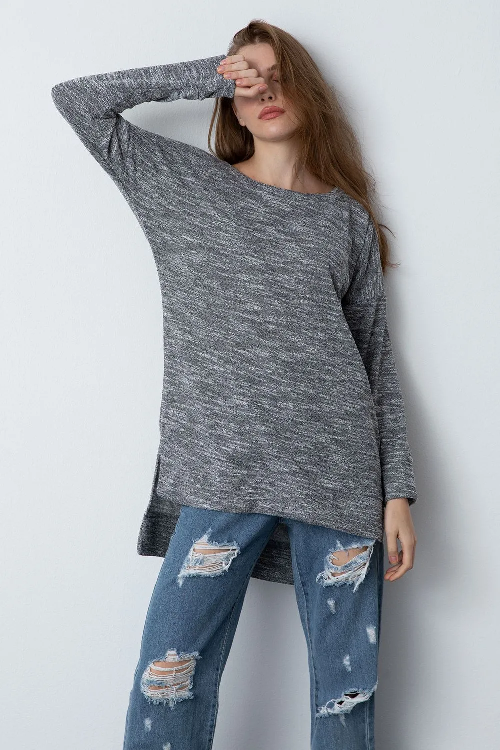 High Low Knitted Sweatshirt - Kady