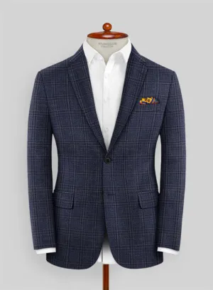 Italian Wool Silk Linen Vrella Blue Checks Jacket