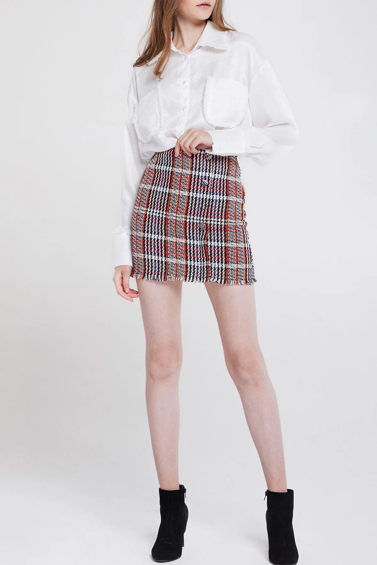 Kaitlyn Buttoned Plaid Skirt