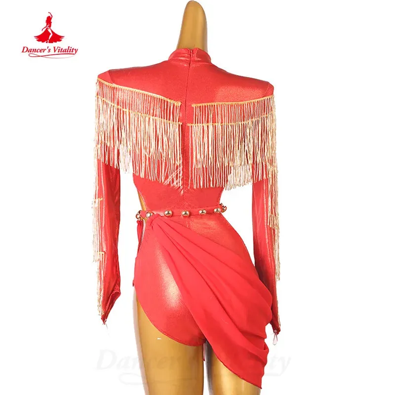 Latin Dance Competition Dress Customized Sexy Hip Wrap Tassel Dress Women Tango Rumba Samba Professional Performance Costume