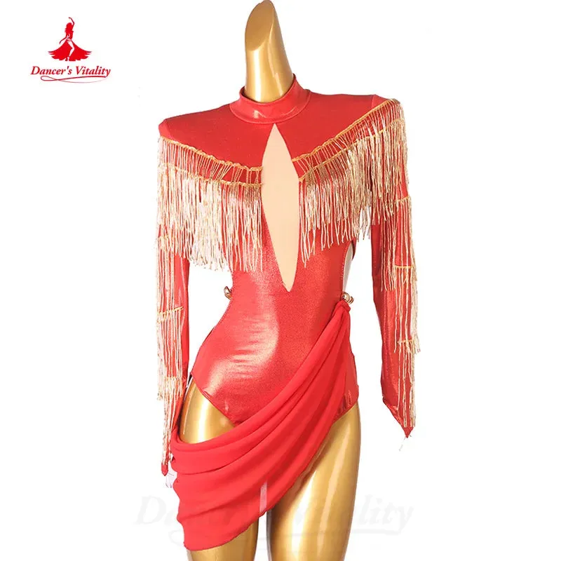 Latin Dance Competition Dress Customized Sexy Hip Wrap Tassel Dress Women Tango Rumba Samba Professional Performance Costume