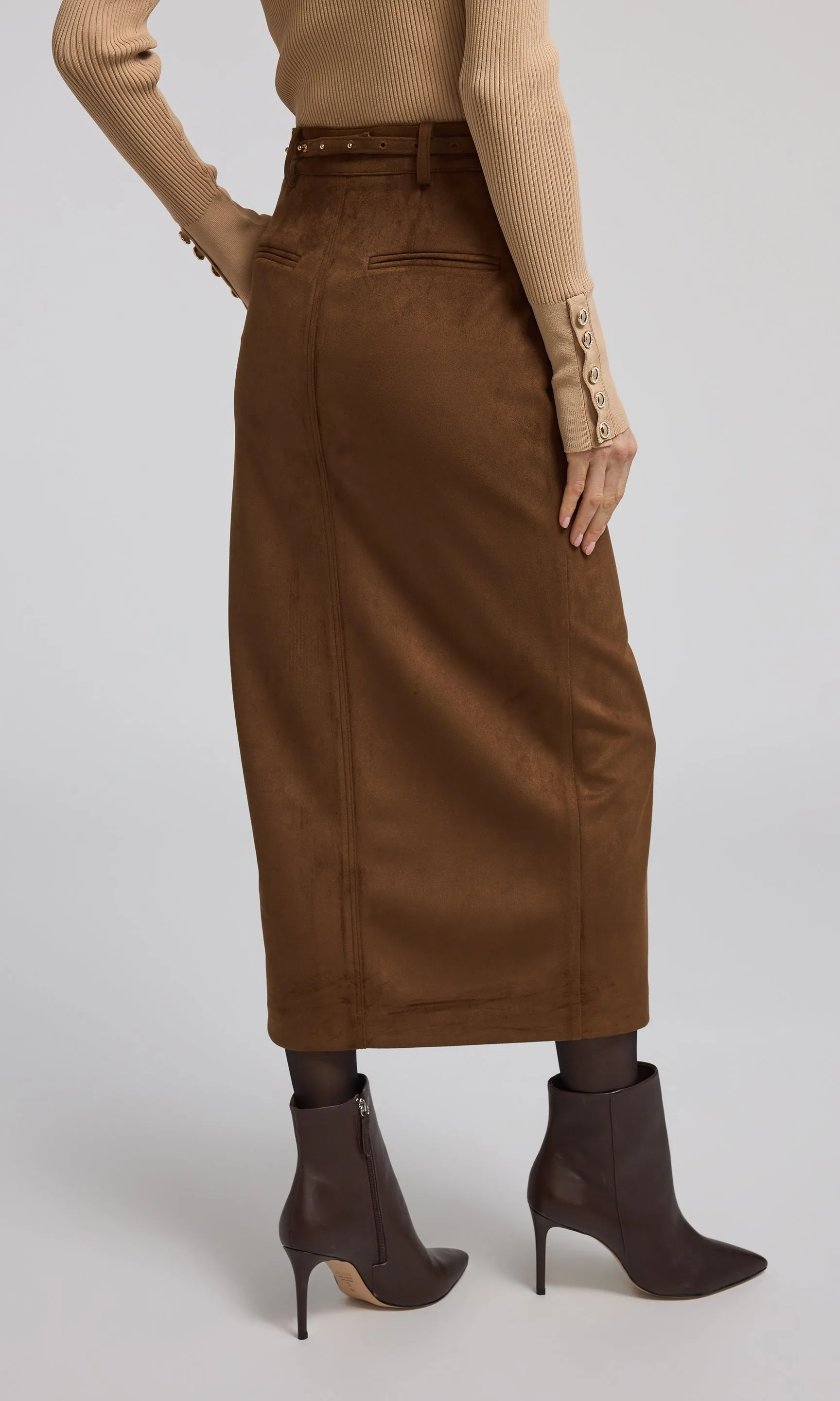 Medina Belted Vegan Suede Skirt