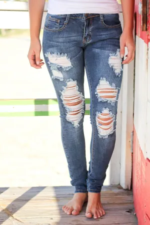 Medium Wash Distressed Denim Jeans