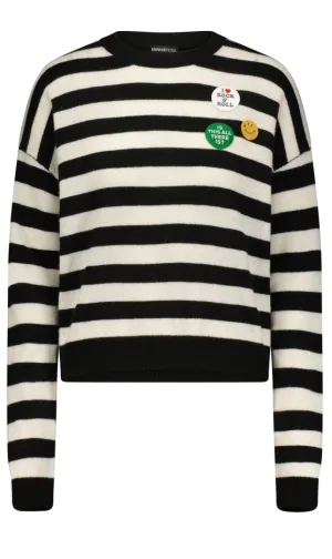 Minnie Rose Cash Boxy Pullover Black/White Stripe.