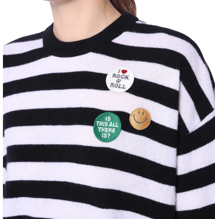 Minnie Rose Cash Boxy Pullover Black/White Stripe.