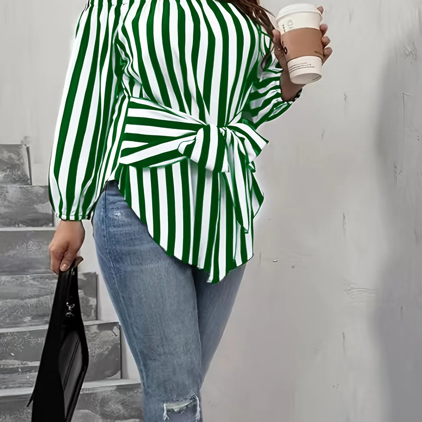 Plus Size Elegant Off the Shoulder Striped Print Blouse - Long Sleeve, Non-Stretch Polyester, Woven Shirting for Spring, Summer, and Fall - Womens Casual, Comfortable, and Chic Clothing