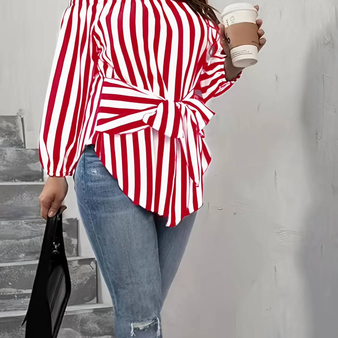 Plus Size Elegant Off the Shoulder Striped Print Blouse - Long Sleeve, Non-Stretch Polyester, Woven Shirting for Spring, Summer, and Fall - Womens Casual, Comfortable, and Chic Clothing