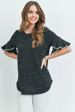 Pompom Detail Bell Sleeves