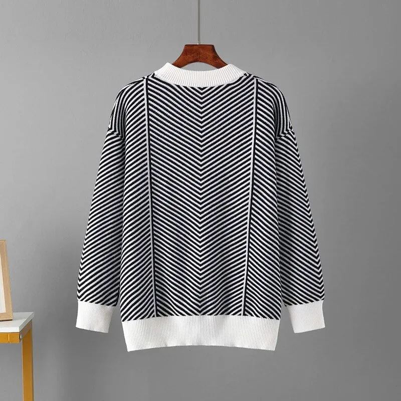 Pre Order:  O Neck Striped Knit Sweater