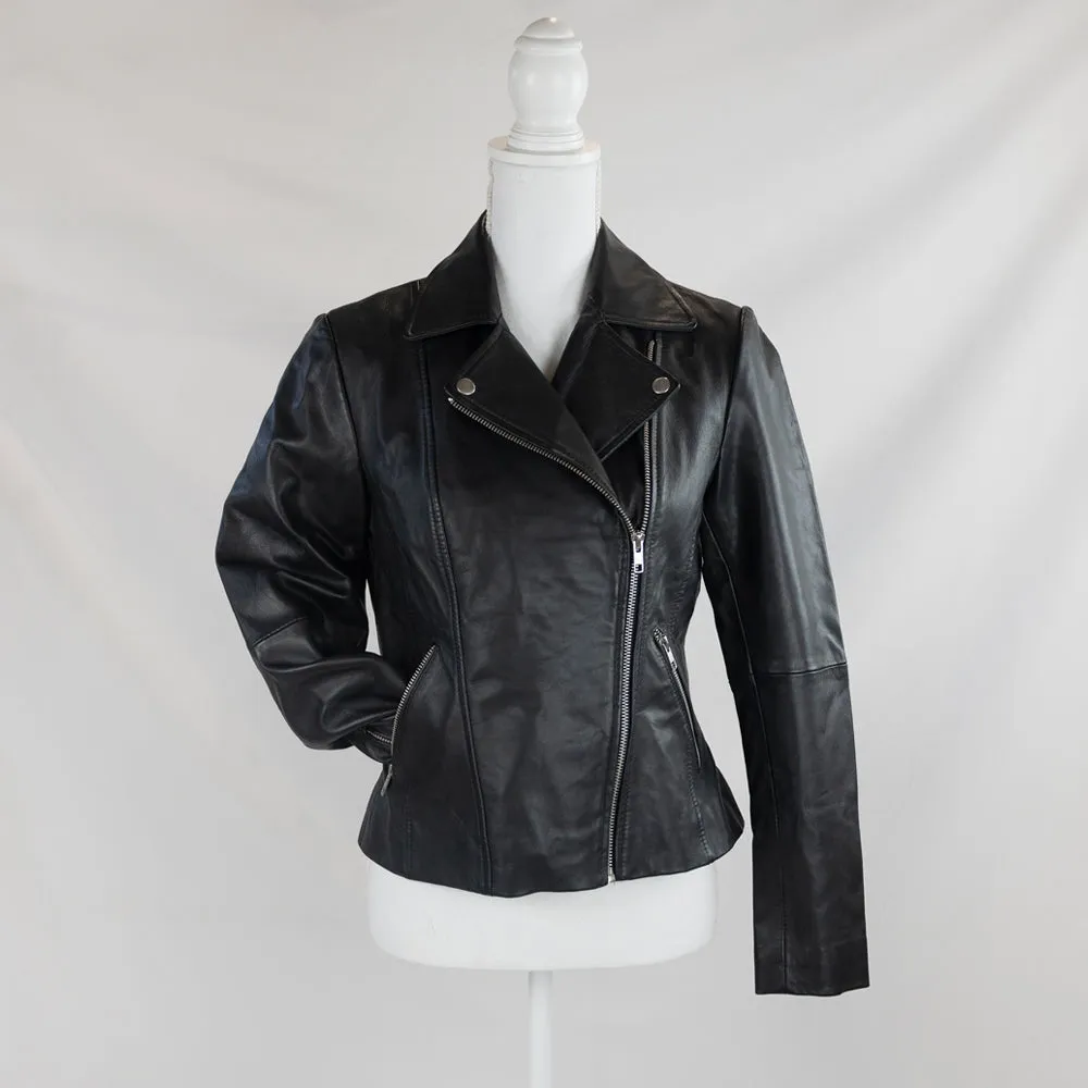 (Real Leather) Custom Heart Embroidery Leather Jacket