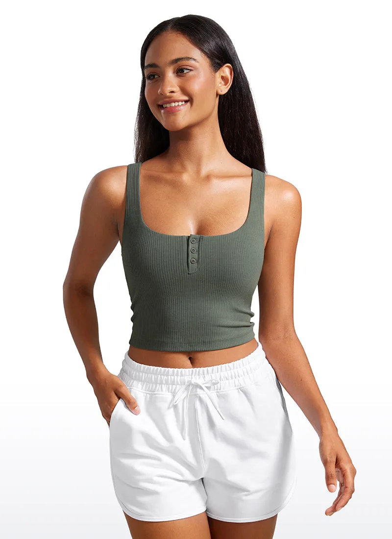 Ribbed Henley Neck Build-in Bra Tanks