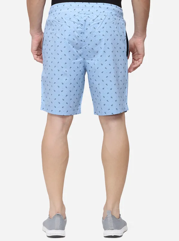 Sky Blue Regular Fit Printed Shorts | JadeBlue