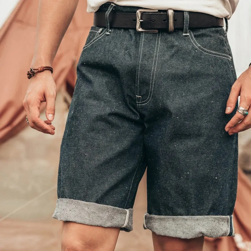 Snow Wash Raw Denim Shorts For Men - Relaxed Fit